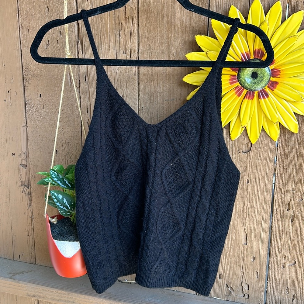 Black Cable Knit Tank Top